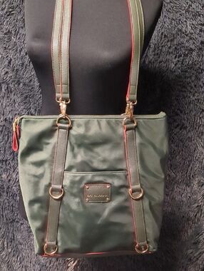 Big Buddha Olive Green Shoulder Tote with Red Trim